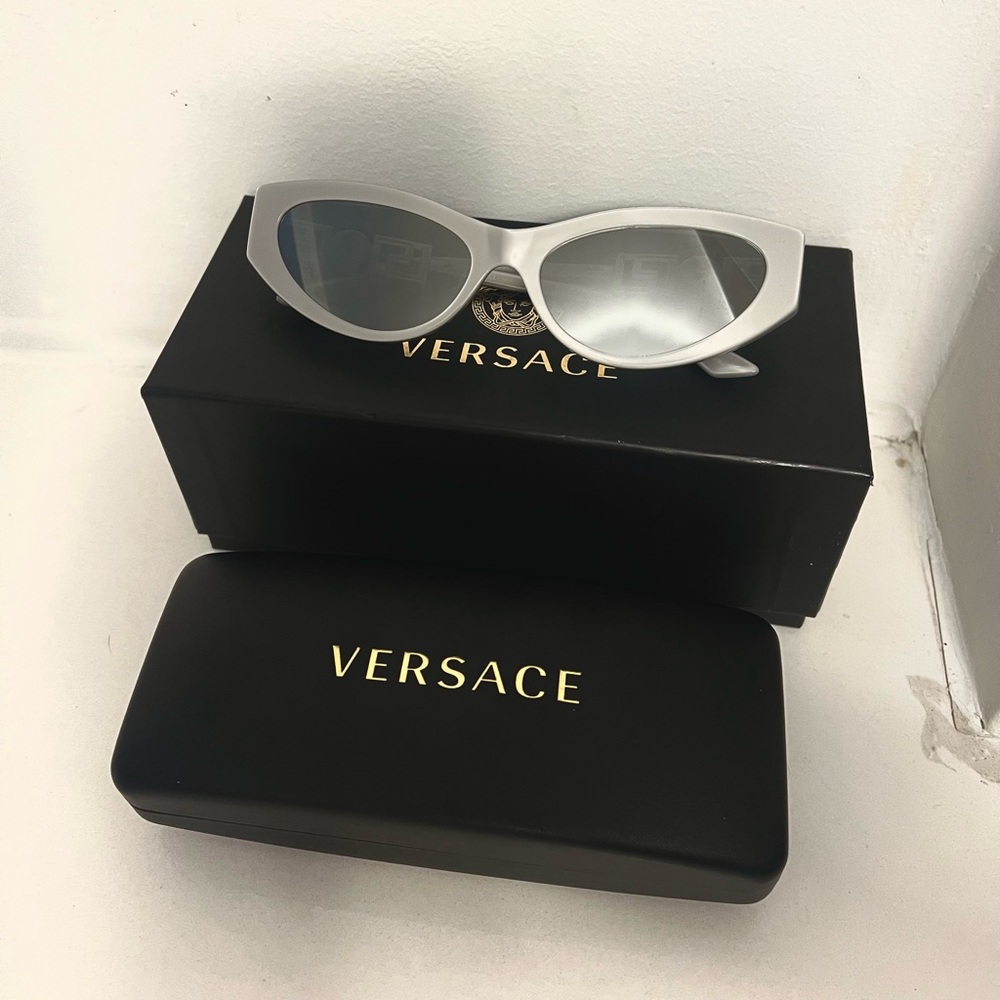 Versace Greco Strass Cat-Eye Sunglasses, Silver, Case included